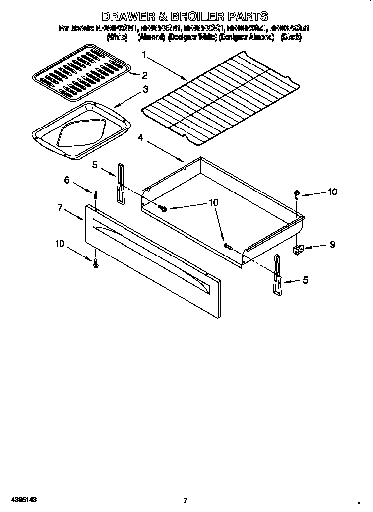Whirlpool RF386PXGN1 drawer and broiler diagram