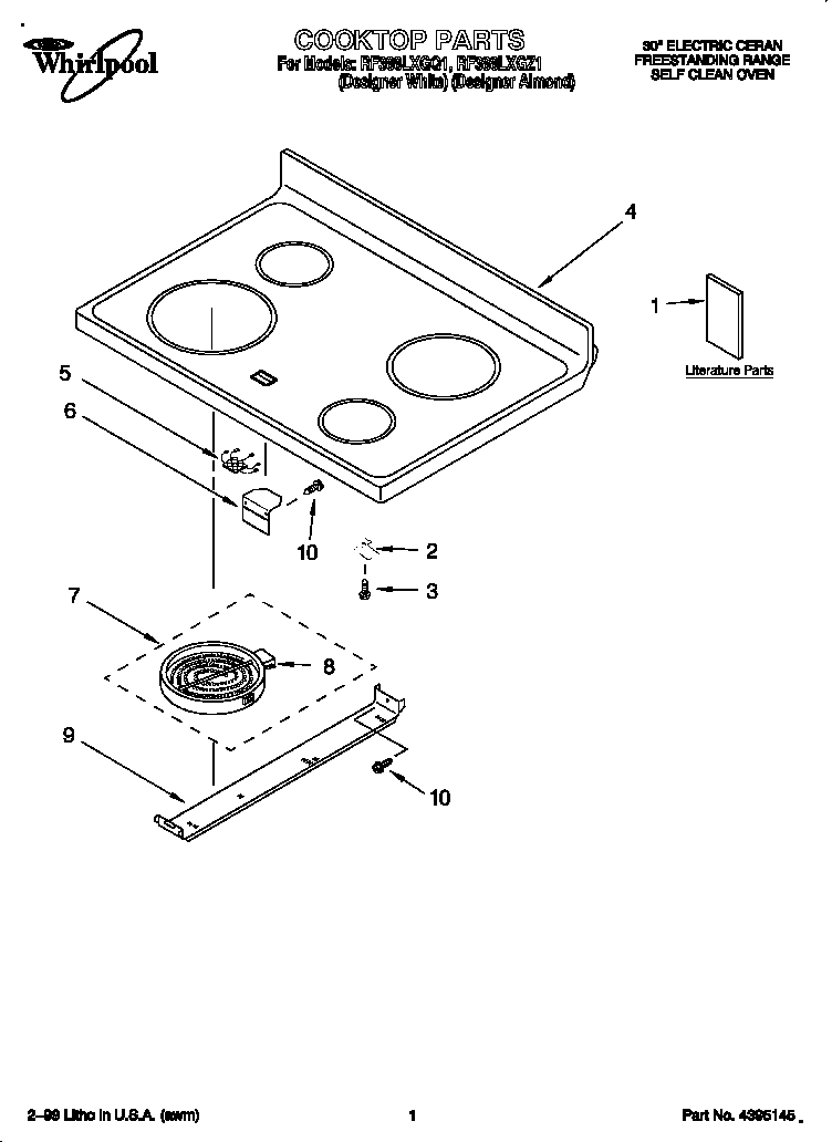Whirlpool RF388LXGQ1 cooktop diagram
