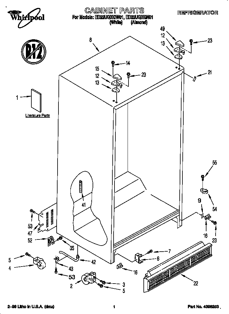 Whirlpool ED22UQXGW01 cabinet diagram