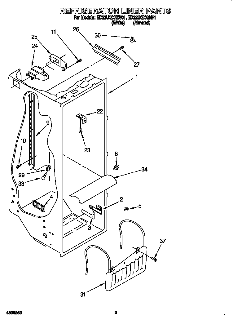 Whirlpool ED22UQXGW01 refrigerator liner diagram