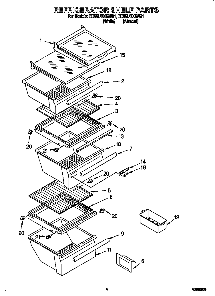 Whirlpool ED22UQXGW01 refrigerator shelves diagram