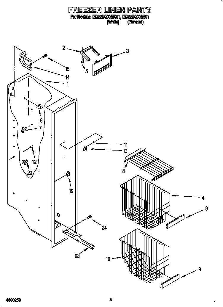 Whirlpool ED22UQXGW01 freezer liner parts diagram