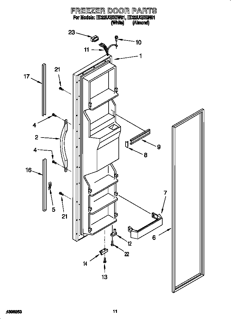 Whirlpool ED22UQXGW01 freezer door diagram