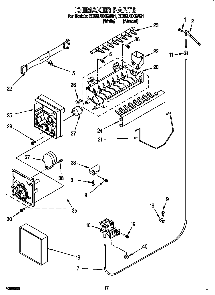 Whirlpool ED22UQXGW01 icemaker diagram