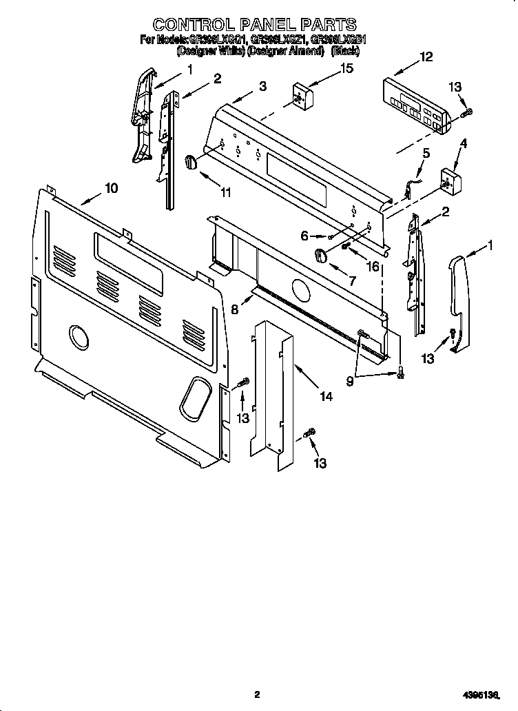 Whirlpool GR396LXGB1 control panel diagram