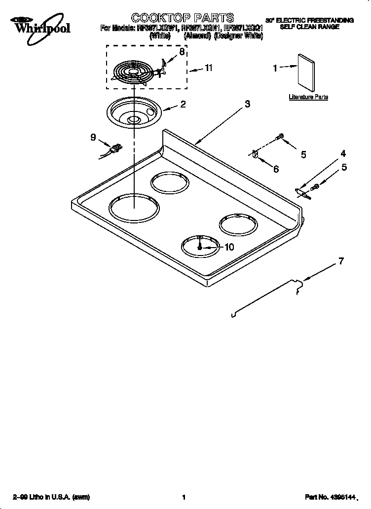 Whirlpool RF387LXGQ1 cooktop diagram