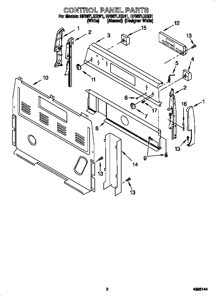 Whirlpool RF387LXGQ1 control panel diagram