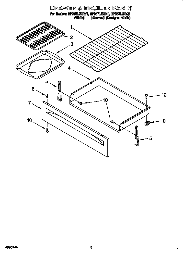 Whirlpool RF387LXGQ1 drawer and broiler diagram
