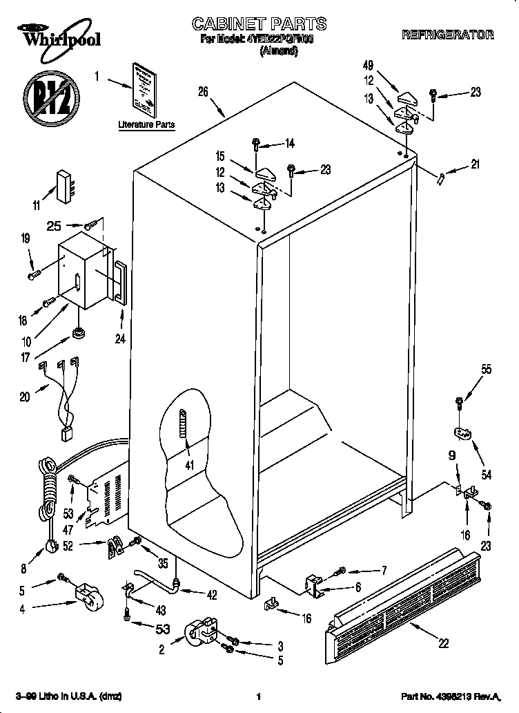 Whirlpool 4YED22PQFN00 cabinet diagram