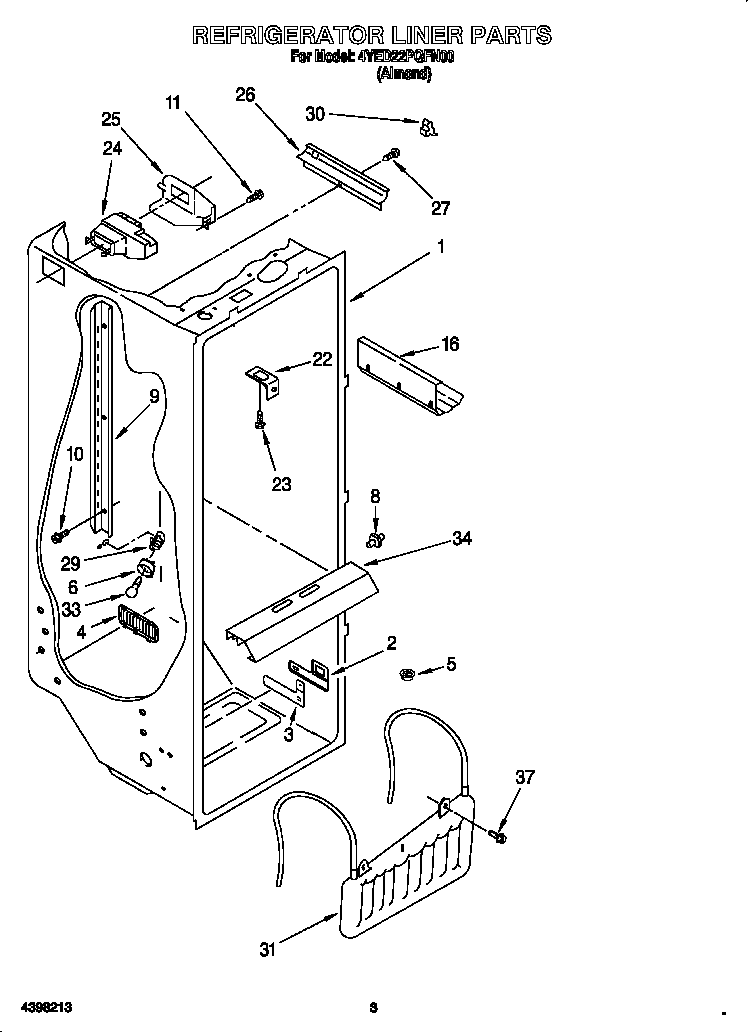 Whirlpool 4YED22PQFN00 refrigerator liner diagram