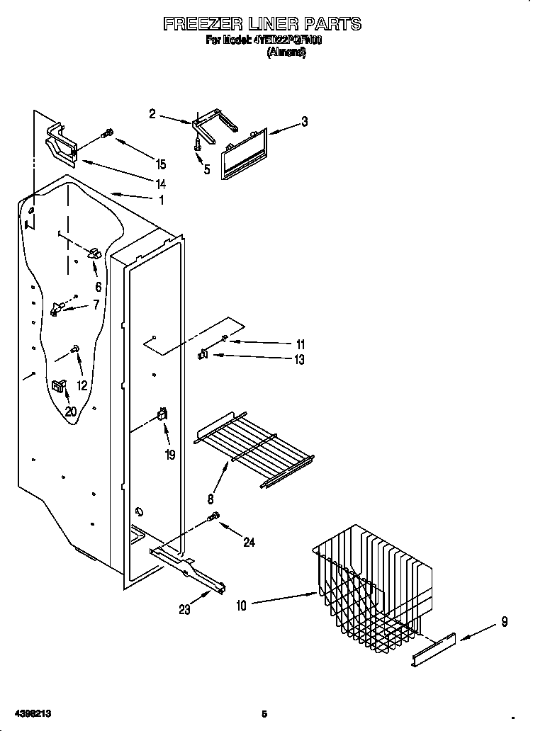 Whirlpool 4YED22PQFN00 freezer liner diagram