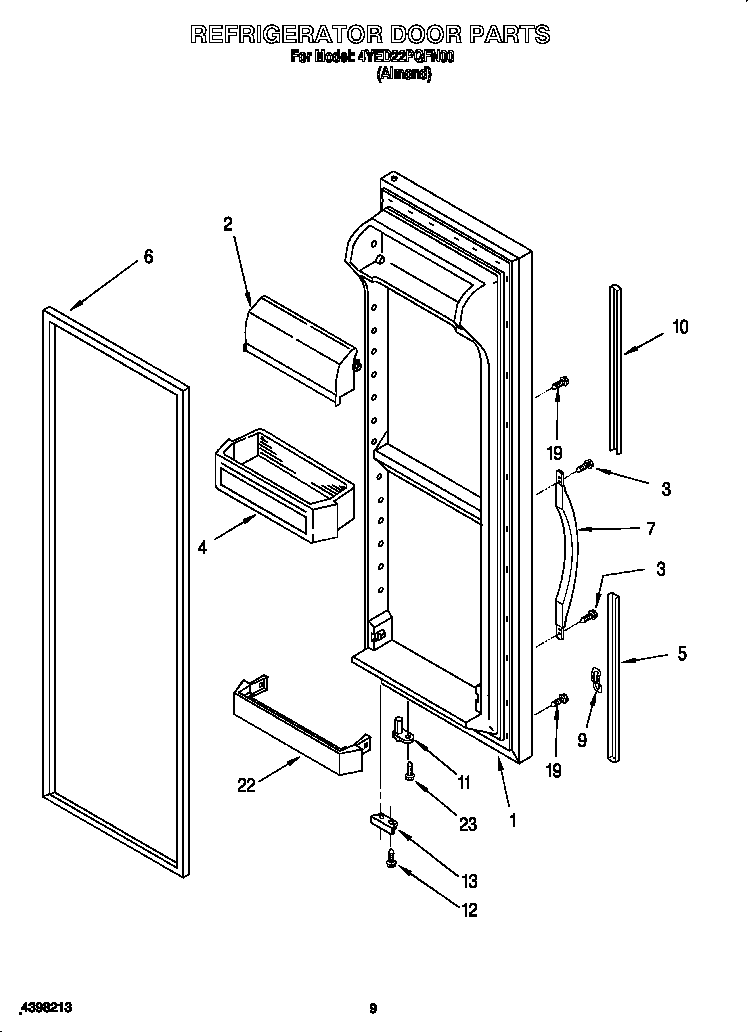 Whirlpool 4YED22PQFN00 refrigerator door diagram