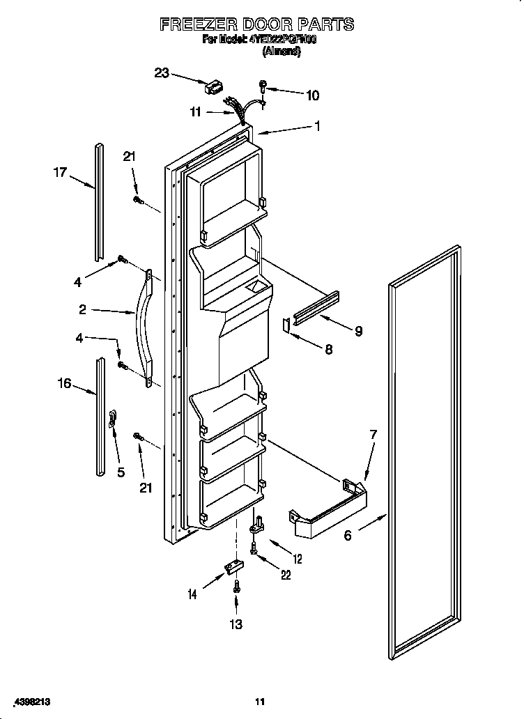 Whirlpool 4YED22PQFN00 freezer door diagram
