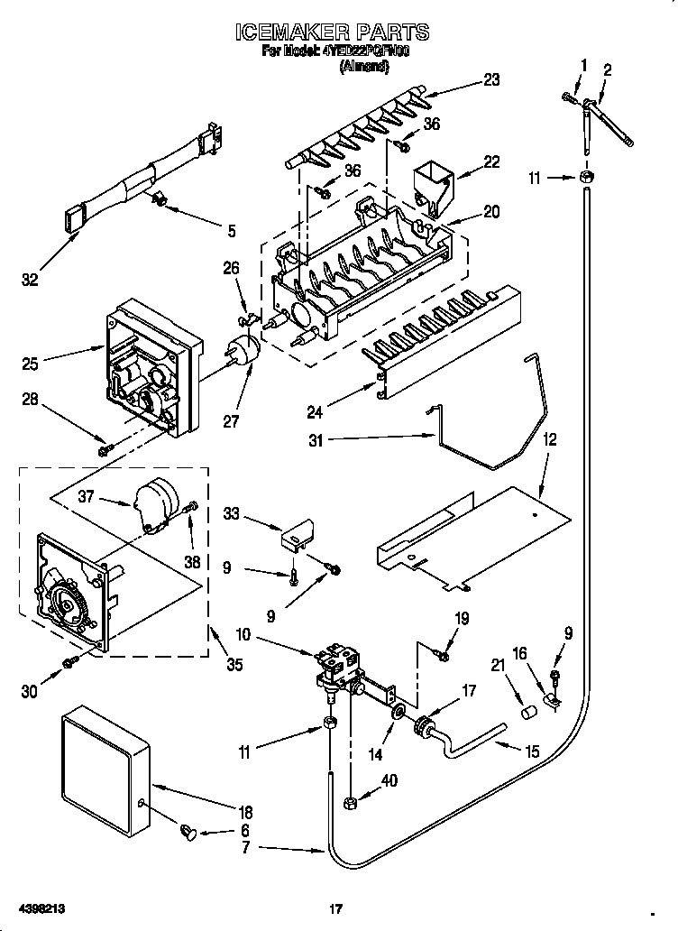 Whirlpool 4YED22PQFN00 icemaker diagram