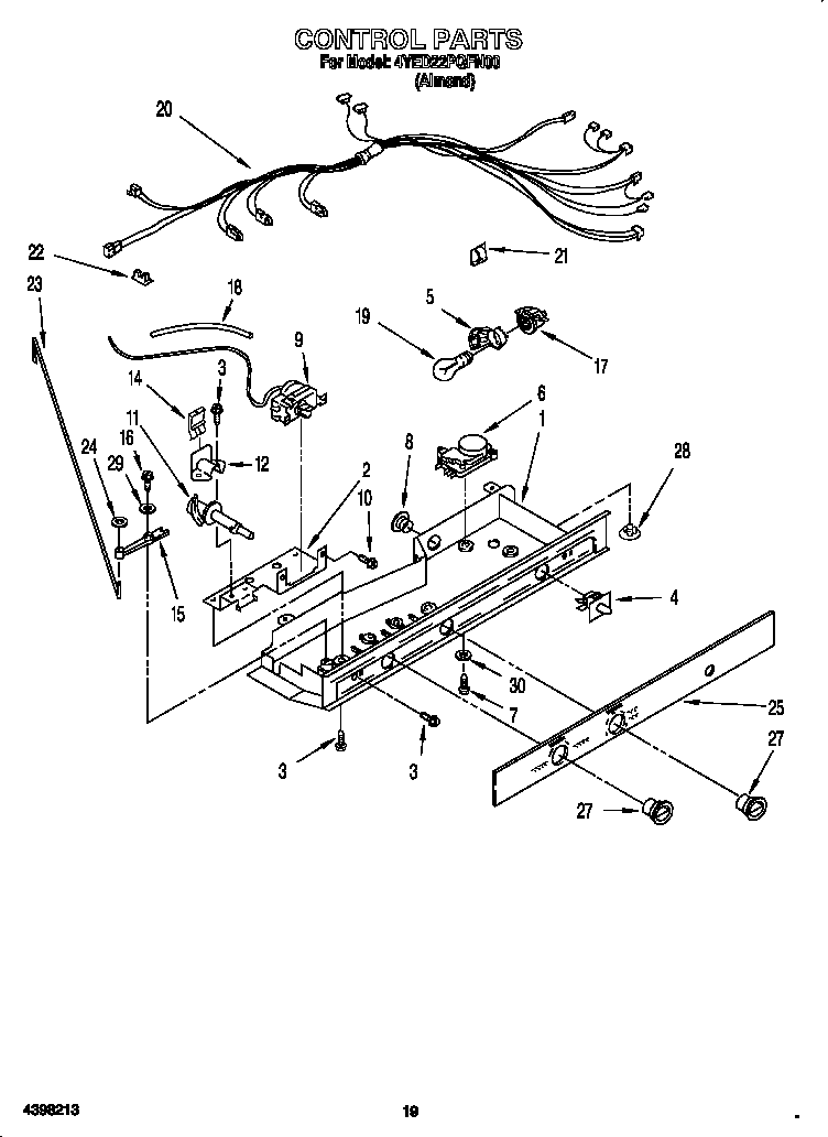 Whirlpool 4YED22PQFN00 control parts diagram