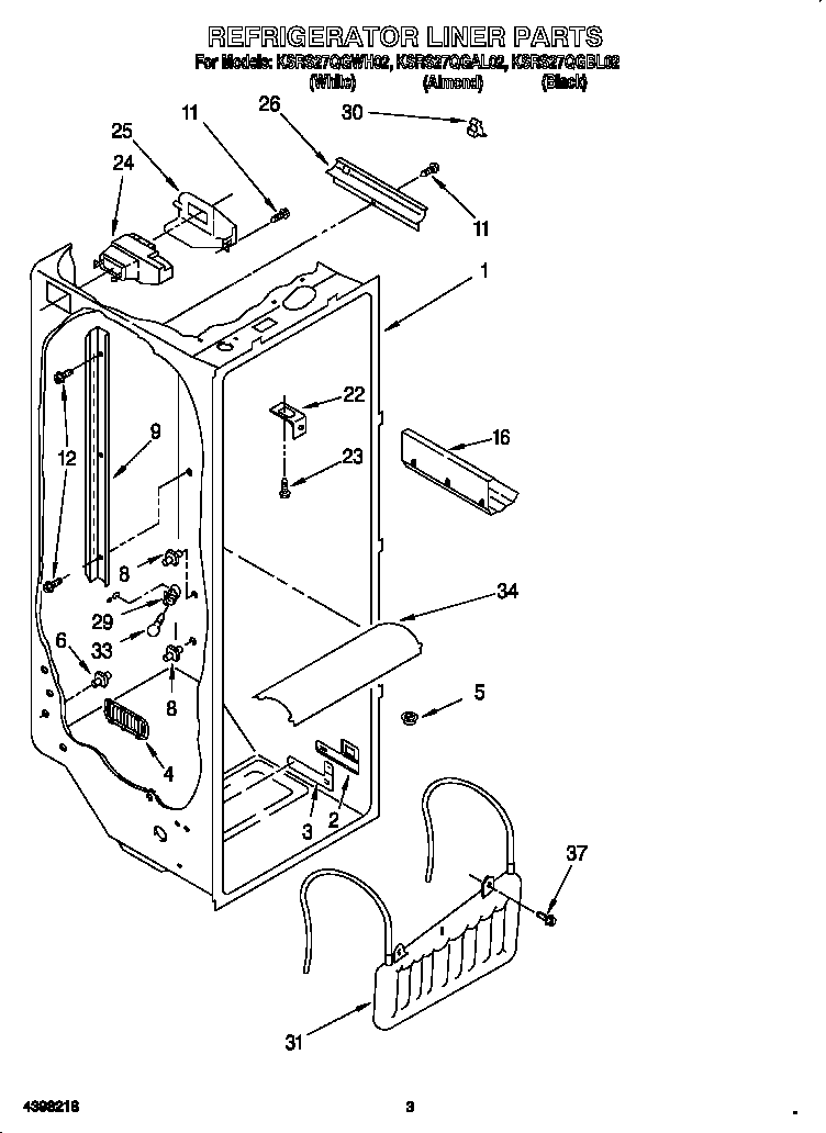 KitchenAid KSRS27QGAL02 refrigerator liner diagram