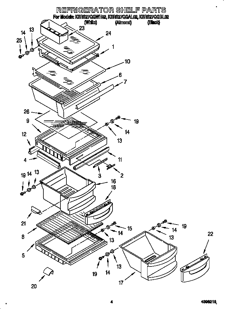 KitchenAid KSRS27QGAL02 refrigerator shelves diagram