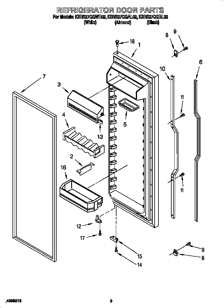 KitchenAid KSRS27QGAL02 refrigerator door diagram