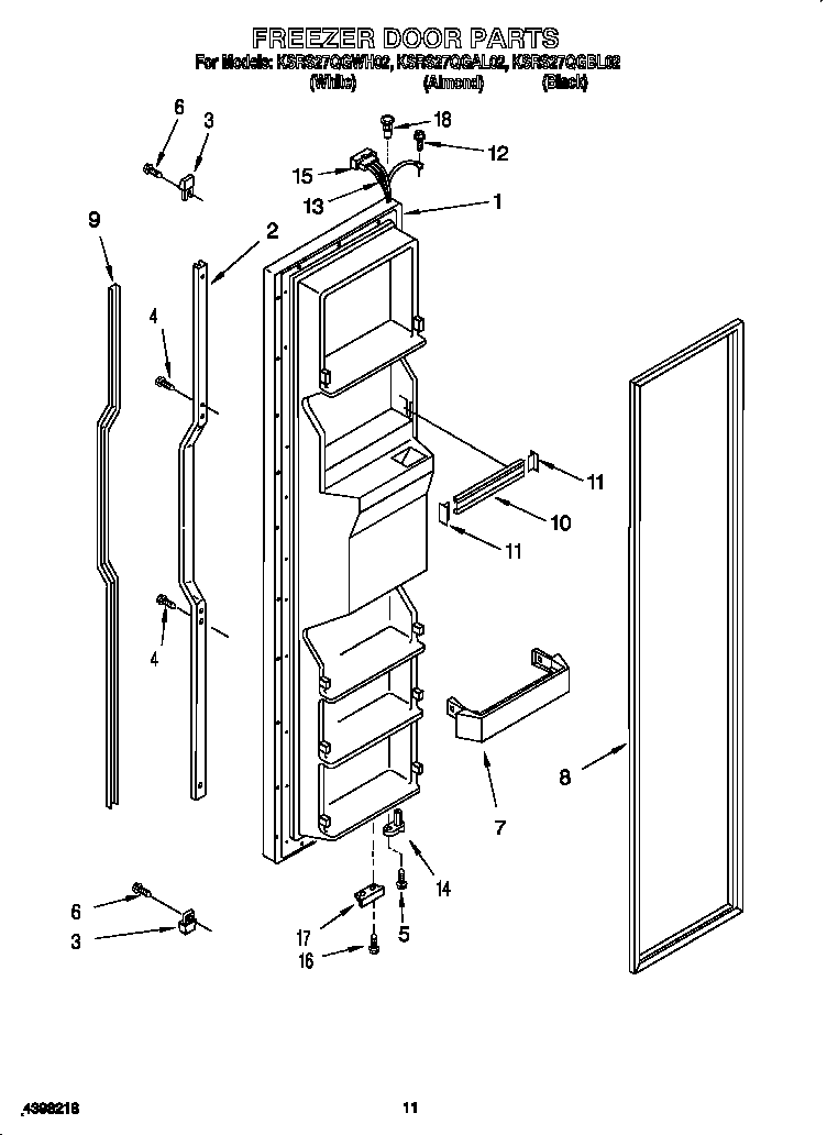 KitchenAid KSRS27QGAL02 freezer door diagram