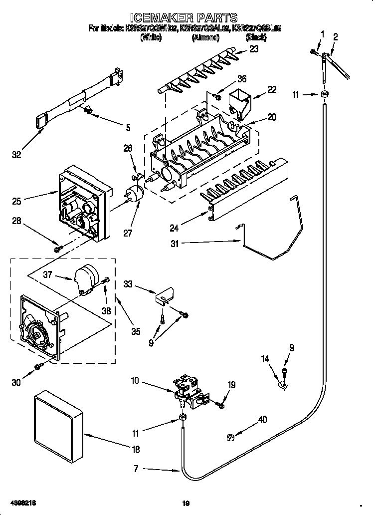 KitchenAid KSRS27QGAL02 icemaker diagram