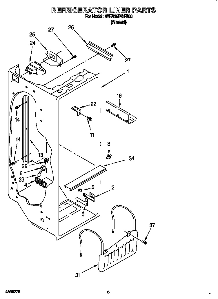 Whirlpool 4YED25PQFN00 refrigerator liner diagram