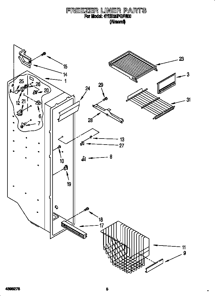 Whirlpool 4YED25PQFN00 freezer liner diagram