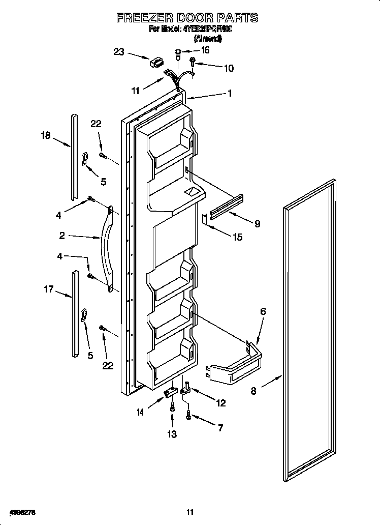 Whirlpool 4YED25PQFN00 freezer door diagram