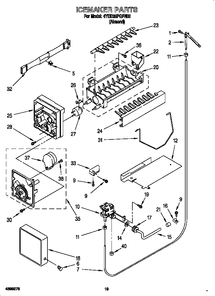 Whirlpool 4YED25PQFN00 icemaker diagram