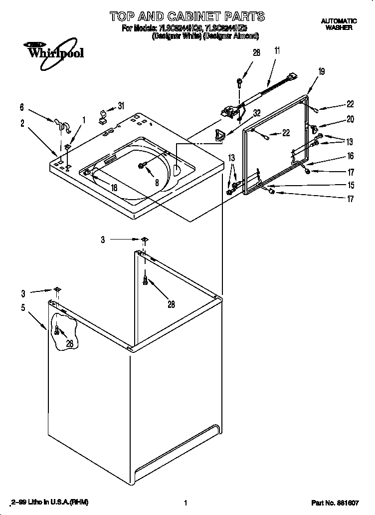 Whirlpool 7LSC8244HQ0 top and cabinet diagram