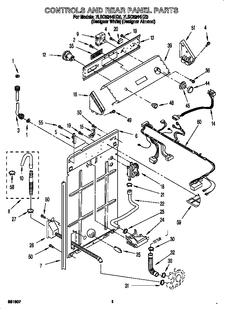 Whirlpool 7LSC8244HQ0 controls and rear panel diagram