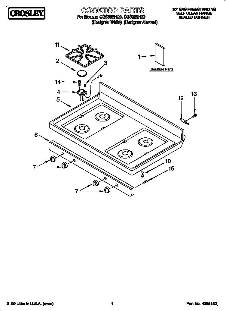 Crosley CGS365HQ0 cooktop diagram