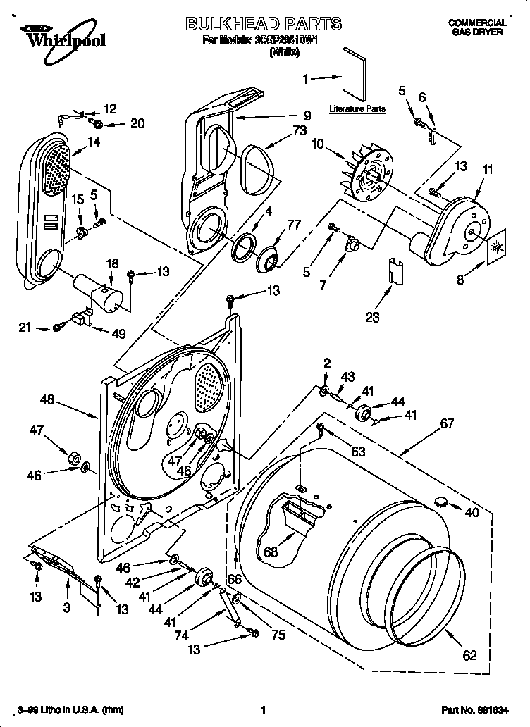 Whirlpool 3CGP2951DW1 bulkhead diagram