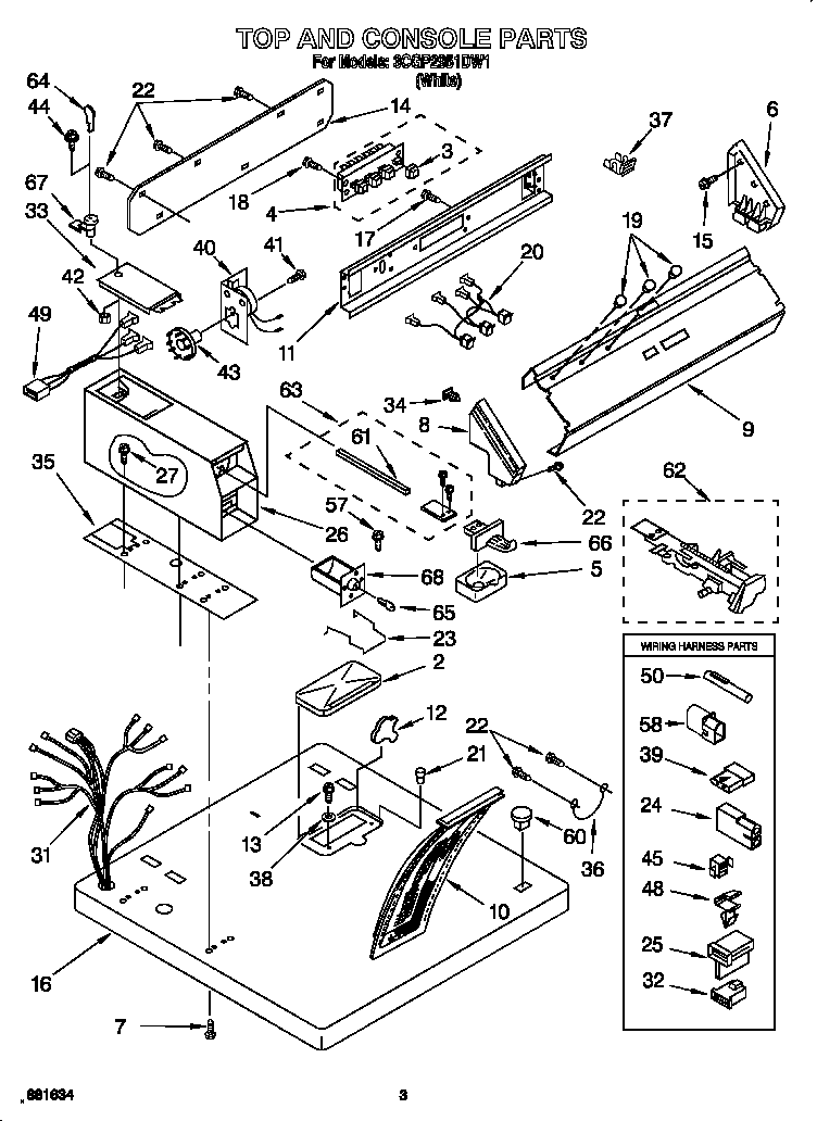 Whirlpool 3CGP2951DW1 top and console diagram