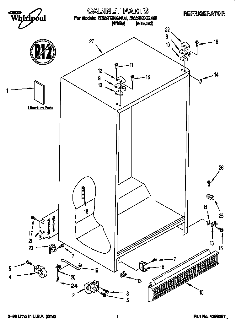 Whirlpool ED25TQXGN00 cabinet diagram