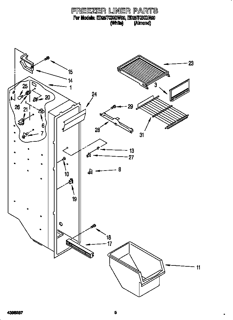 Whirlpool ED25TQXGN00 freezer liner diagram