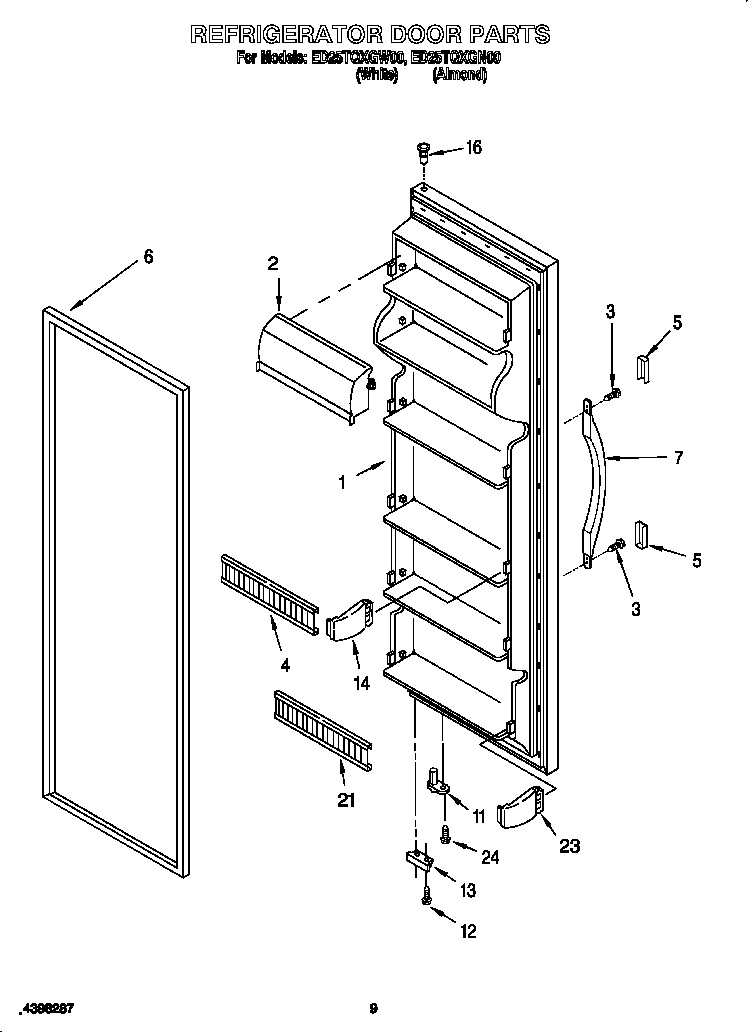 Whirlpool ED25TQXGN00 refrigerator door diagram