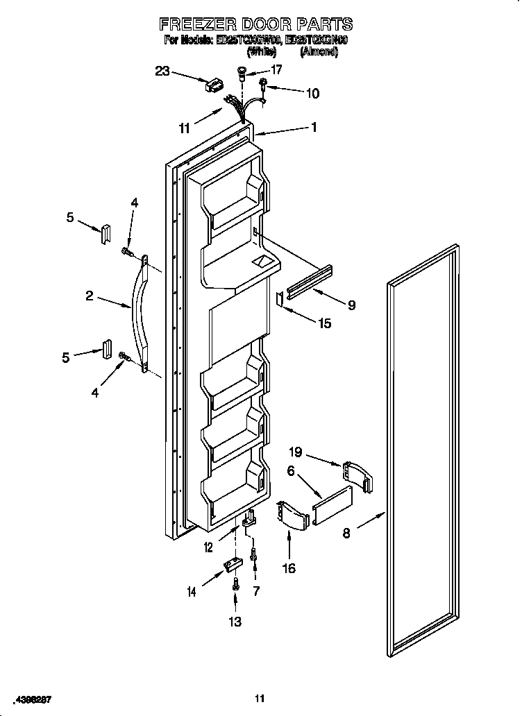 Whirlpool ED25TQXGN00 freezer door diagram