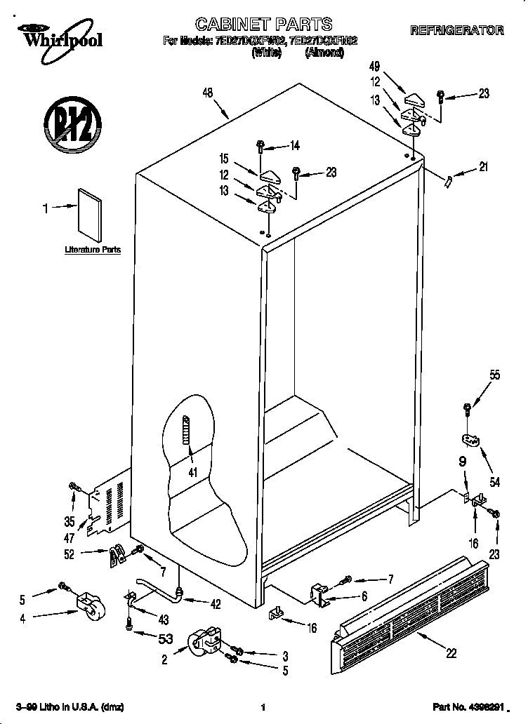 Whirlpool 7ED27DQXFW02 cabinet diagram