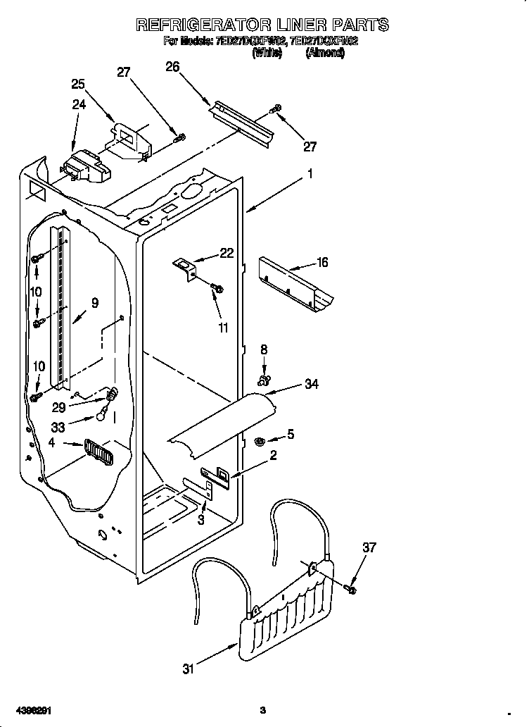 Whirlpool 7ED27DQXFW02 refrigerator liner diagram