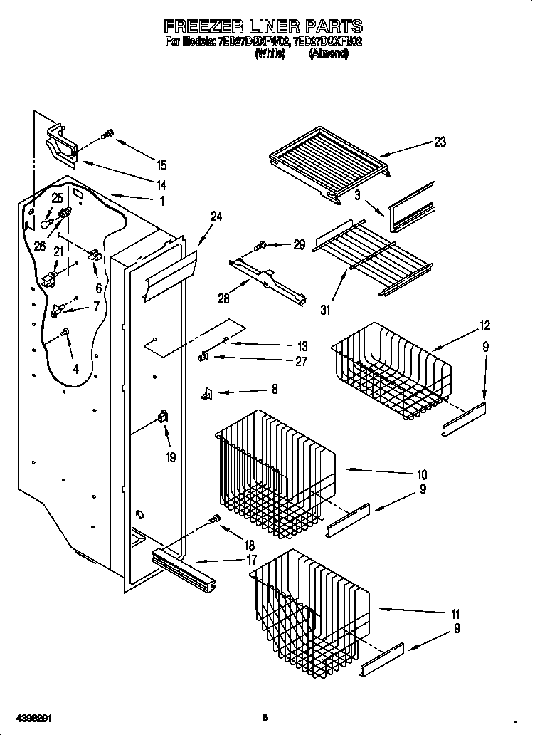 Whirlpool 7ED27DQXFW02 freezer liner diagram
