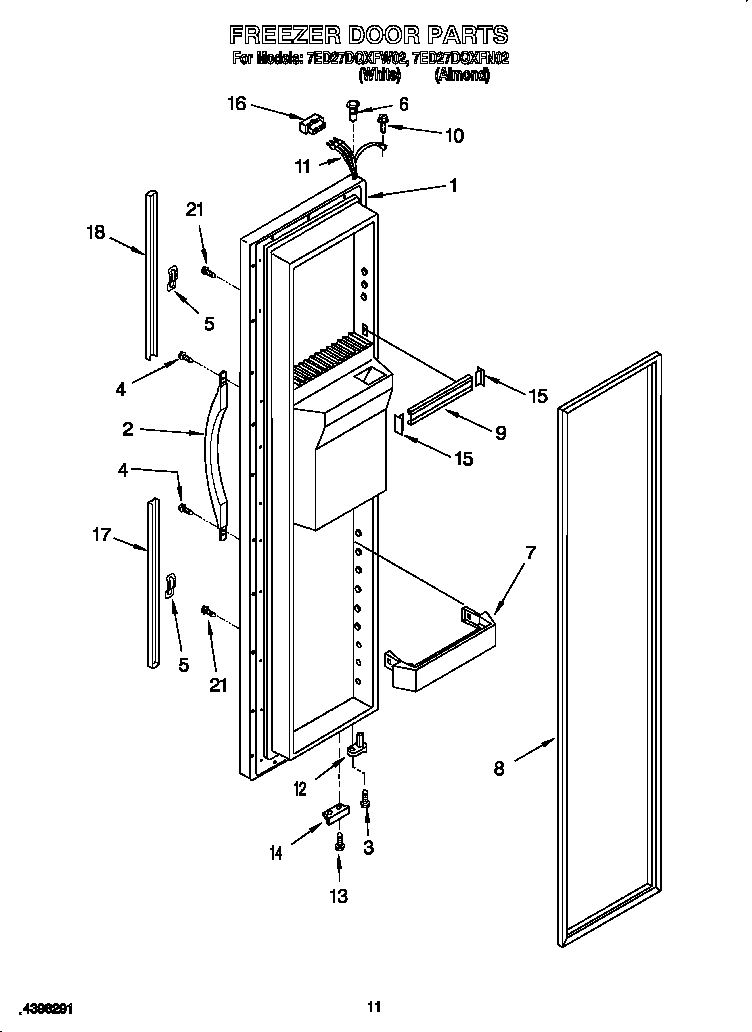 Whirlpool 7ED27DQXFW02 freezer door diagram