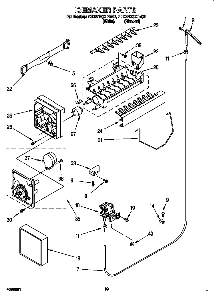 Whirlpool 7ED27DQXFW02 icemaker diagram