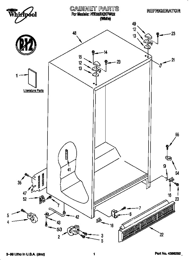 Whirlpool 7ED25DQXFW02 cabinet diagram