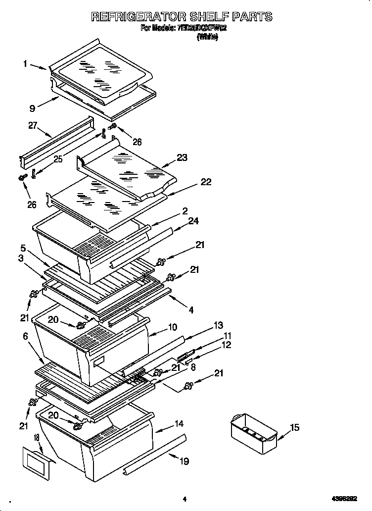 Whirlpool 7ED25DQXFW02 refrigerator shelves diagram