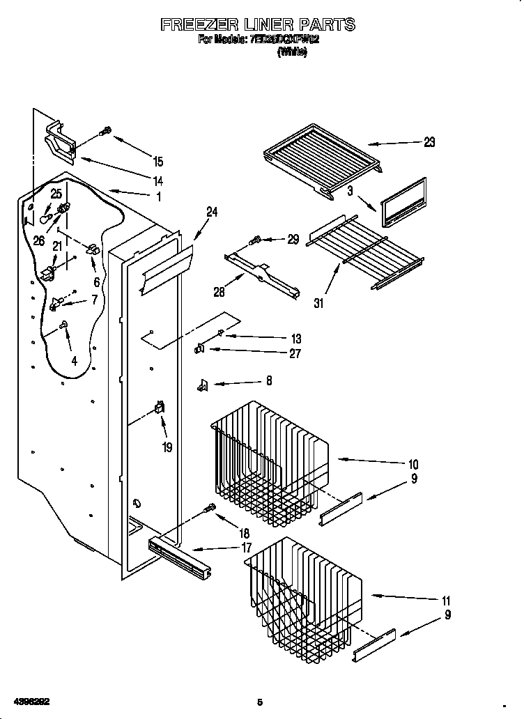 Whirlpool 7ED25DQXFW02 freezer liner diagram