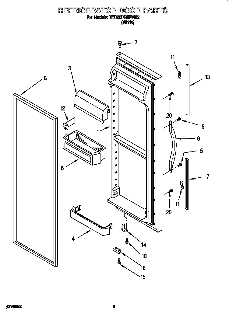 Whirlpool 7ED25DQXFW02 refrigerator door diagram