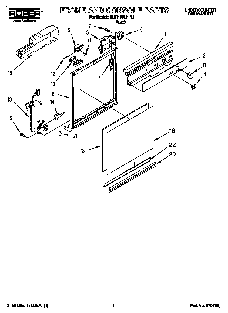 Roper RUD1000HB0 frame and console diagram