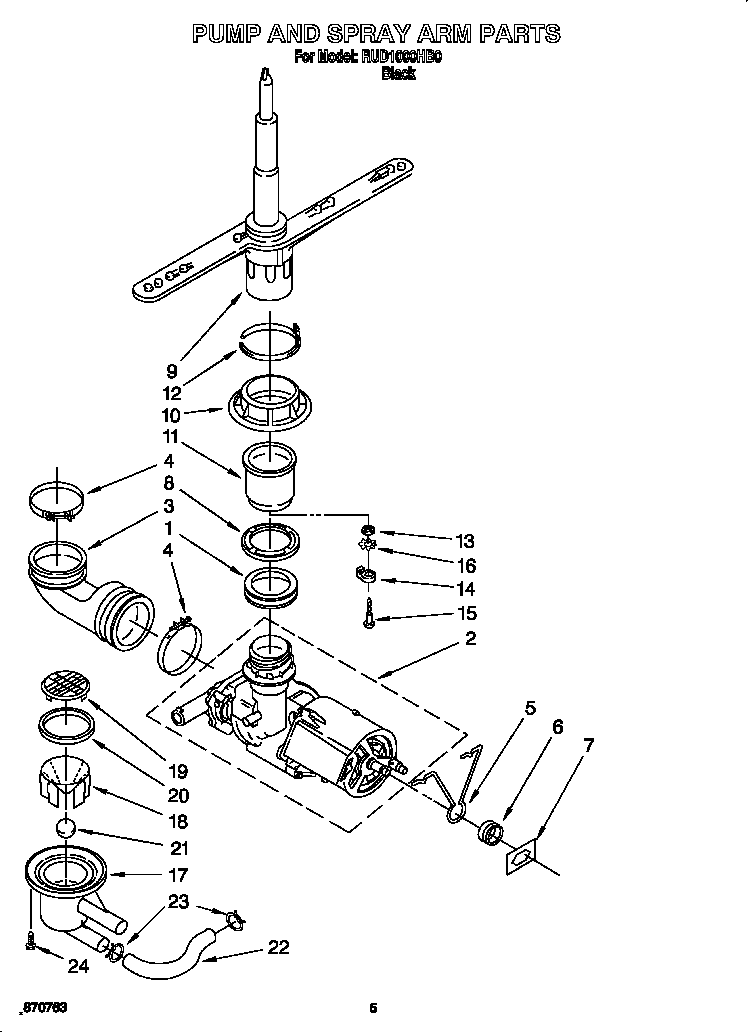 Roper RUD1000HB0 pump and spray arm diagram