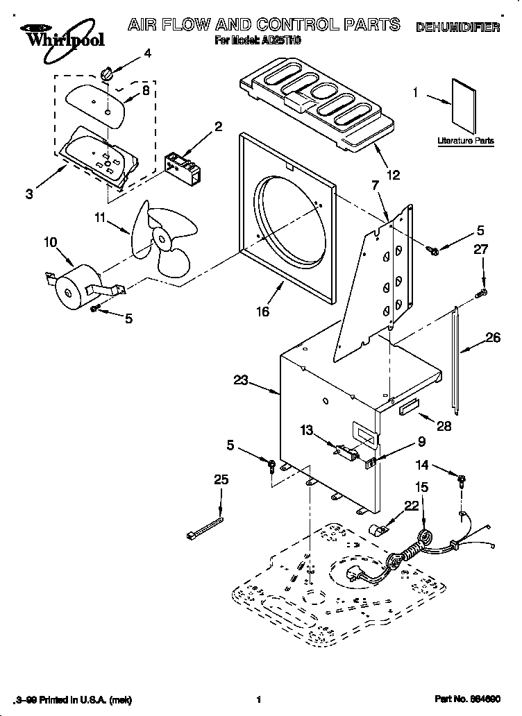 Whirlpool AD25TH0 air flow and controls diagram