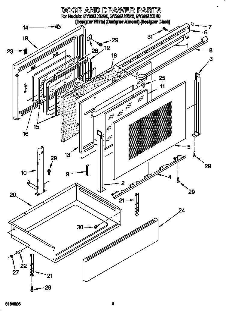 Whirlpool GY395LXGZ0 door and drawer diagram